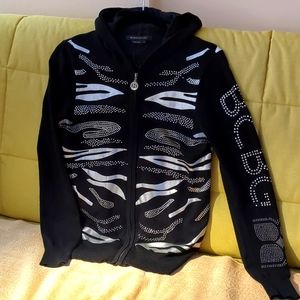 BCBG light jacket..Size L, but nicely fitted S-M. On a black knitted basis, silv